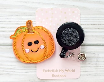 Pumpkin Interchangeable Badge Reel/Badge Holder/ID Holder/Badge Reel/Fall Badge Reel/Nurse Badge/Swappable Badge/Badge Reel Topper