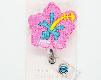 Pink Hibiscus Badge Reel/Retractable Badge Reel/Nurse Badge Reel/Badge Holder/ID Holder/Badge Reel/Nurse Gift/Summer badge/Floral/Tropical