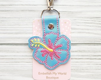Blue Hibiscus Keychain/Purse Charm/Key Fob/Keychain for Women/cute/Bag tag/Lobster Clasp/Bag Charm/Backpack Charm/Summer/