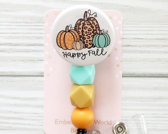 Happy Fall Badge Reel/Pumpkin Badge Reel/Badge Holder/ID Holder/Badge Reel/Nurse Badge/Nurse Gift/fall badge/Retractable Badge/Beaded Badge