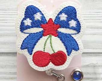 Patriotic Coquette Bow Badge Reel/4th of July Badge Reel/Badge Holder/ID Holder/Nurse Badge/Nurse Gift/Retractable Badge