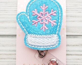 Mitten Badge Reel/Christmas Badge Reel/Badge Holder/ID Holder/Badge Reel/Nurse Badge/Nurse Gift/Retractable Badge/Winter Badge/Snowflake