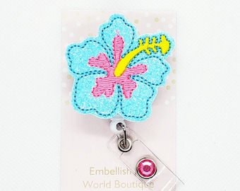 Blue Hibiscus Badge Reel/Retractable Badge Reel/Nurse Badge Reel/Badge Holder/ID Holder/Badge Reel/Nurse Gift/Summer badge/Floral/Tropical