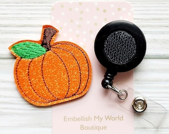 Fall Pumpkin Interchangeable Badge Reel/Badge Holder/ID Holder/Badge Reel/Fall Badge Reel/Nurse Badge/Swappable Badge/Badge Reel Topper/Fall