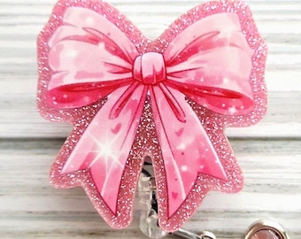 Pink Coquette Bow Badge Reel/Retractable Badge Reel/Nurse Badge Reel/Badge Holder/ID Holder/Badge Reel/Nurse Gift/pink bow/Interchangeable
