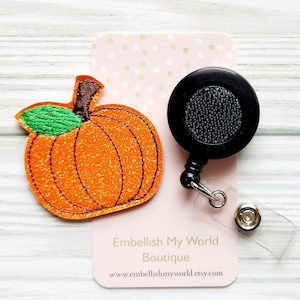 Fall Pumpkin Interchangeable Badge Reel/Badge Holder/ID Holder/Badge Reel/Fall Badge Reel/Nurse Badge/Swappable Badge/Badge Reel Topper/Fall
