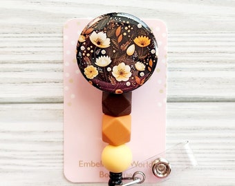 Beaded Fall Floral Badge Reel/beaded badge/Badge Holder/ID Holder/Badge Reel/Nurse Badge/Nurse Gift/fall badge/Retractable Badge/Thanksgivin