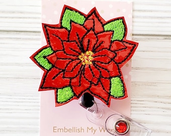 Christmas Badge Reel/Poinsettia Badge Reel/Badge Holder/ID Holder/Badge Reel/Nurse Gift/Christmas badge/Nurse Badge/Retractable Badge/
