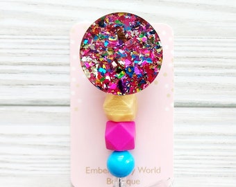 Chunky Glitter Badge Reel/Retractable Badge Reel/Badge Reel/Nurse Badge/Badge Holder/ID Holder/Badge Reel/Nurse Gift/Beaded badge reel