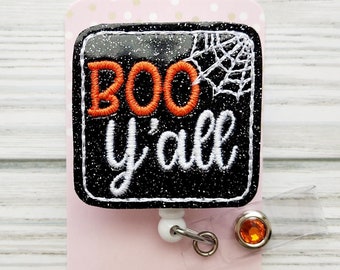 Halloween Badge Reel/Badge Holder/ID Holder/Badge Reel/Nurse Badge/Nurse Gift/Retractable Badge/Interchangeable Badge/Boo Y'all/Cute/Gift