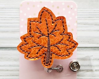Glitter Fall Leaf Badge Reel/Retractable Badge Reel/Nurse Badge Reel/Badge Holder/ID Holder/Badge Reel/Nurse Gift/pink bow/Interchangeable