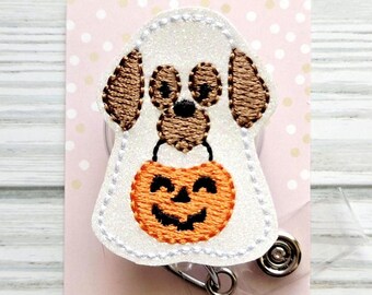 Ghost Dog Badge Reel/Halloween Badge Reel/Beaded badge reel/Badge Holder/ID Holder/Badge Reel/Nurse Badge/Nurse Gift/Retractable Badge