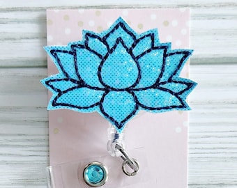 Lotus Badge Reel/Badge Reel/Nurse Badge/Badge Holder/ID Holder/Badge Reel/Nurse Gift/Retractable Badge/blue/Name badge/floral badge/blue