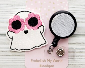Retro Ghost Interchangeable Badge Reel/Badge Holder/ID Holder/Badge Reel/Halloween Badge Reel/Nurse Badge/Swappable Badge/Badge Reel Toppe