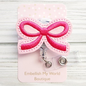 Porta credencial con lazo rosa/Carrete retráctil para credencial/Carrete para credencial de enfermera/Porta credencial/Porta credencial/Carrete para credencial/Regalo para enfermera/Lazo rosa/Intercambiable