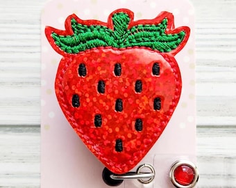 Strawberry Badge Reel/Retractable Badge Reel/Nurse Badge Reel/Badge Holder/ID Holder/Badge Reel/Nurse Gift/Interchangeable/Summer Badge Reel