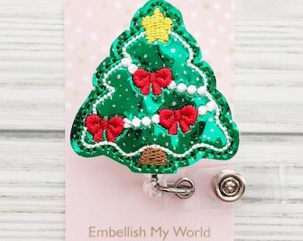 Christmas Tree Badge Reel/Christmas Badge Reel/Badge Holder/ID Holder/Badge Reel/Nurse Badge/Nurse Gift/Retractable Badge/Interchangeable
