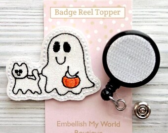Halloween Ghost Walking Cat Interchangeable Badge Reel Topper/Badge Holder/ID Holder/Badge Reel/Halloween Badge Reel/Nurse/Swappable Badge/