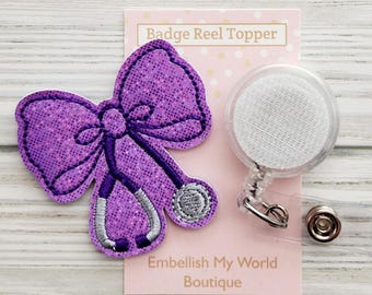 Purple Coquette Bow Badge Reel/Retractable Badge Reel/Nurse Badge Reel/Badge Holder/ID Holder/Badge Reel/Nurse Gift/pink bow/Interchangeable