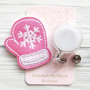 Winter Mitten Interchangeable Badge Topper/Badge Holder/ID Holder/Badge Reel/Christmas Badge Reel/Nurse Badge/Swappable Badge/Badge Reel Top