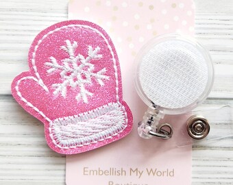 Winter Mitten Interchangeable Badge Reel Topper/Badge Holder/ID Holder/Badge Reel/Christmas Badge Reel/Nurse Badge/Swappable Badge/