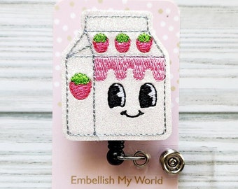 Strawberry Milk Carton Badge Reel/Kawaii/Retractable Badge Reel/Nurse Badge Reel/Badge Holder/ID Holder/Badge Reel/Nurse Gift/Swappable