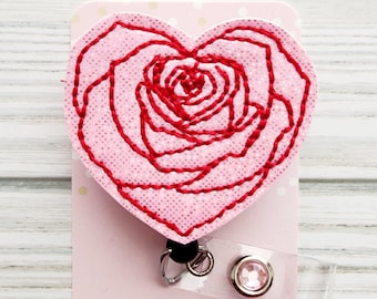 Rose Heart Badge Reel/Retractable Badge Reel/Badge Holder/ID Holder/interchangeable Badge Reel/Nurse Gift/Nurse badge reel/Valentine