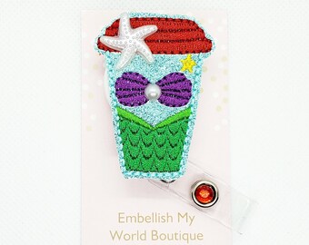 Mermaid Latte Badge Reel/Retractable Badge Reel/Mermaid Badge Reel/Badge Holder/ID Holder/Badge Reel/Nurse Badge/Summer Badge Reel/