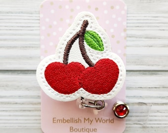 Cherries Badge Reel/Retractable Badge Reel/Nurse Badge Reel/Badge Holder/ID Holder/Badge Reel/Nurse Gift/Interchangeable/Coquette/Retro