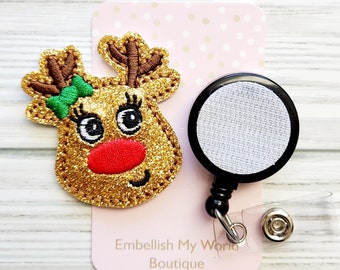 Reindeer Interchangeable Badge Reel Topper/Badge Holder/ID Holder/Badge Reel/Christmas Badge Reel/Nurse Badge/Swappable Badge/Cute/Gift