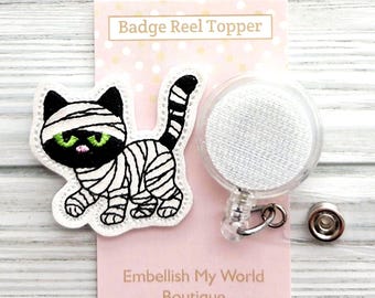 Mummy Cat Interchangeable Badge Reel Topper/Badge Holder/ID Holder/Badge Reel/Halloween Badge Reel/Nurse Badge/Swappable Badge/Nurse gift