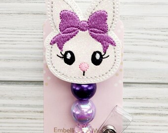 Easter Badge Reel/Easter Bunny Badge/Badge Holder/ID Holder/Nurse Badge Reel/Nurse Gift/Retractable Badge/Beaded Badge/Bunny Badge/Coquette