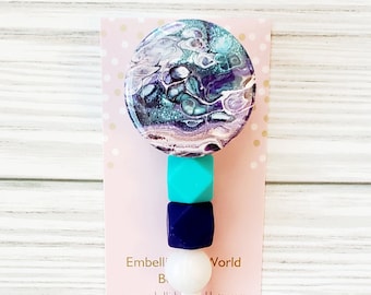 Marble Badge Reel/Beaded Badge Reel/Badge Reel/Nurse Badge/Badge Holder/ID Holder/Badge Reel/Nurse Gift/Name Badge/Retractable Badge/Blue