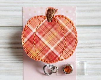 Plaid Pumpkin Badge Reel/Pumpkin badge/Badge Holder/ID Holder/Badge Reel/Nurse Badge/Nurse Gift/fall badge/Retractable Badge/Autumn Badge