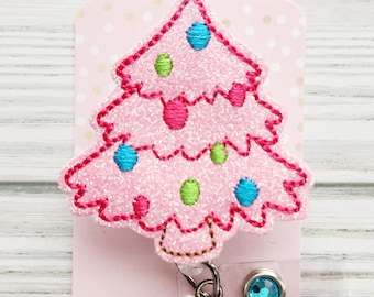 Pink Christmas Tree Badge Reel/Nurse Badge/Badge Holder/ID Holder/Badge Reel Topper/Nurse Gift/Retractable/Interchangeable