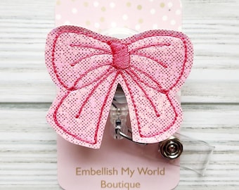 Pink Coquette Bow Badge Reel/Retractable Badge Reel/Nurse Badge Reel/Badge Holder/ID Holder/Badge Reel/Nurse Gift/Interchangeable/