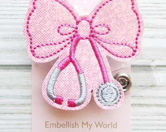 Pink Coquette Stethoscope Bow Badge Reel/Retractable Badge Reel/Nurse Badge Reel/Badge Holder/ID Holder/Badge Reel/Nurse Gift/pink bow