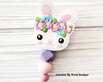 Easter Badge Reel/Easter Bunny Badge/Badge Holder/ID Holder/Nurse Badge Reel/Nurse Gift/Retractable Badge/Beaded Badge/Bunny Badge/