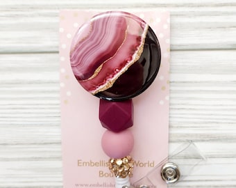 Marble Badge Reel/Boho Badge Reel/Badge Reel/Nurse Badge/Badge Holder/ID Holder/Badge Reel/Nurse Gift/Name Badge/Retractable Badge/Beaded
