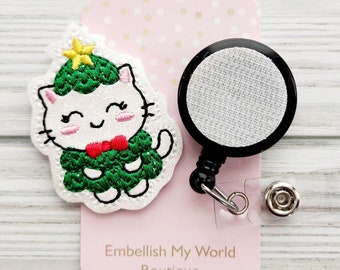 Christmas Cat Interchangeable Badge Topper/Badge Holder/ID Holder/Badge Reel/Christmas Badge Reel/Nurse Badge/Swappable Badge/