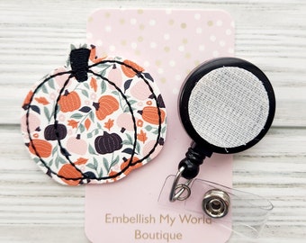 Floral Fall Pumpkin Interchangeable Badge Reel Topper/Badge Holder/ID Holder/Badge Reel/Fall Badge Reel/Nurse Badge/Swappable Badge/