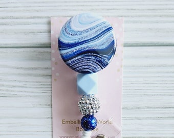Marble Badge Reel/Boho Badge Reel/Badge Reel/Nurse Badge/Badge Holder/ID Holder/Badge Reel/Nurse Gift/Name Badge/Retractable Badge/Beaded