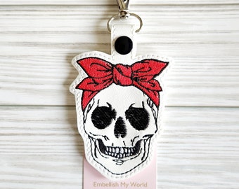 Skull Keychain/Purse Charm/Bag Tag/Backpack tag/lunchbox tag/lunch bag tag/Nurse gift/ Skull/Halloween/Red Bandana Skull/Skeleton/Lady Skull
