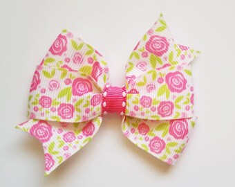 Spring Floral Hair Bow/Hair Clip/Girl's hair bow/Baby Gir/Shabby Chic/Hair Accessories/Easter Hair Bow/Pink Flower/