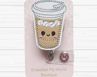 Kawaii Iced Coffee Badge Reel/Retractable Badge Reel/Nurse Badge Reel/Badge Holder/ID Holder/Badge Reel/Nurse Gift/Interchangeable
