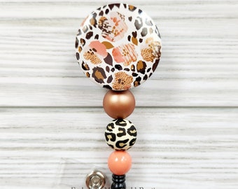 Leopard and Floral Badge reel/Retractable Badge Reel/Badge Reel/Nurse Badge/Badge Holder/ID Holder/Badge Reel/Nurse Gift/Name Badge/