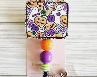 Halloween Badge Reel/Badge Holder/ID Holder/Badge Reel/Nurse Gift/Halloween/Nurse Badge/Ghost/Skeleton/funny badge reel/