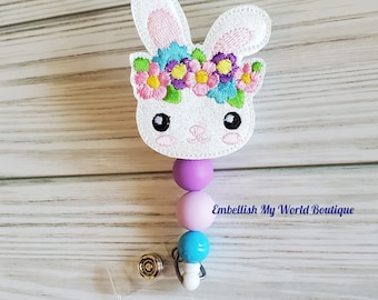Easter Badge Reel/Easter Bunny Badge/Badge Holder/ID Holder/Nurse Badge Reel/Nurse Gift/Retractable Badge/Beaded Badge/Bunny Badge/