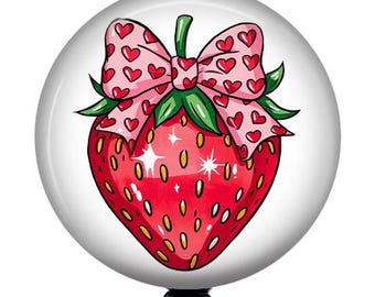 Coquette Strawberry Badge Reel/Retractable Badge Reel/Nurse Badge Reel/Badge Holder/ID Holder/Badge Reel/Nurse Gift/Interchangeable