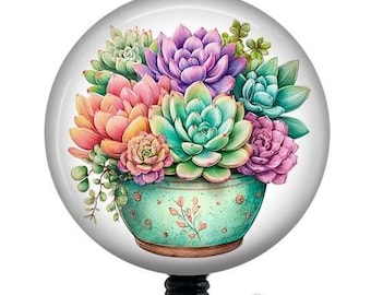 Succulent Badge Reel/Floral Badge/Badge Reel/Nurse Badge/Badge Holder/ID Holder/Badge Reel/Nurse Gift/Retractable Badge/Beaded Badge